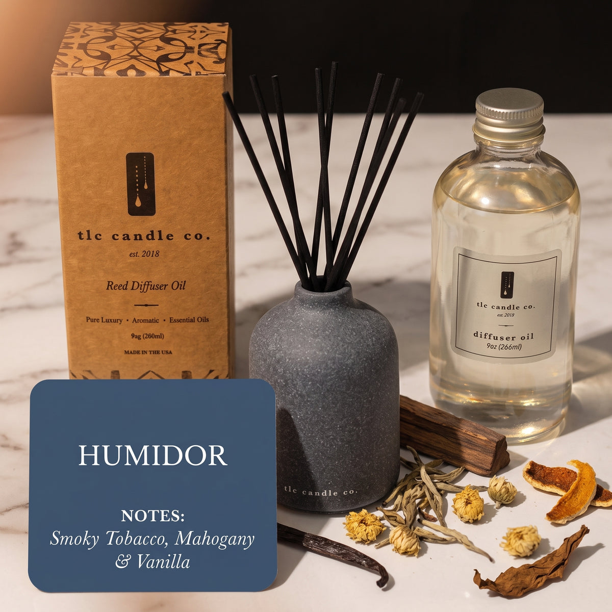 Humidor Reed Diffuser – Smoky Tobacco & Vanilla Home Fragrance